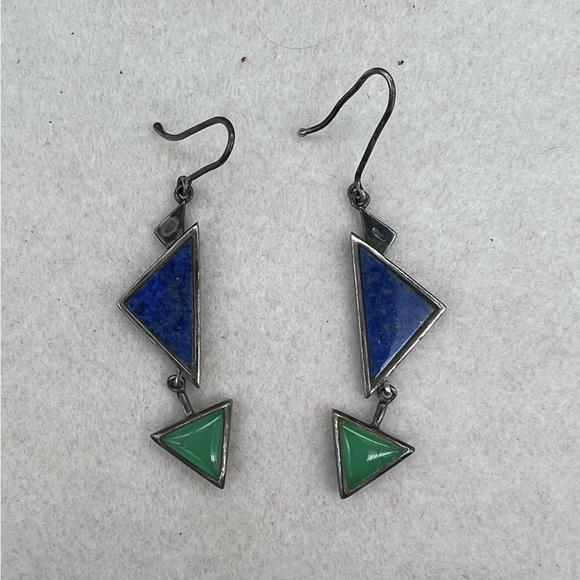 Vintage Native American LAPIS & Silver Dangle Earrings, Signed CY, 6.2g - Picture 7 of 7
